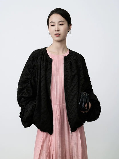 CAREMIND Nueva chaqueta corta de jacquard chino para mujer, chaqueta de béisbol negra con cremallera, cárdigan superior 