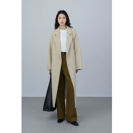 [Oferta especial por tiempo limitado] Diseño original silueta abrigo de lana de alta gama invierno mediano y largo temperamento de lana de doble cara otoño 