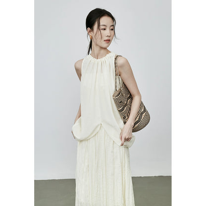 [Fragancia oscura] Chaleco sin mangas con textura de jacquard con patrón oscuro suave de CAREMIND, falda plisada estilo vacaciones 