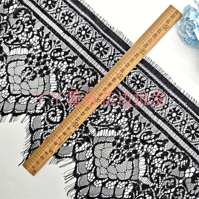 Falda de malla ondulada con encaje, accesorios para dobladillo de falda, decoración de ropa, 3762 ancho, 25 cm, color blanco y negro