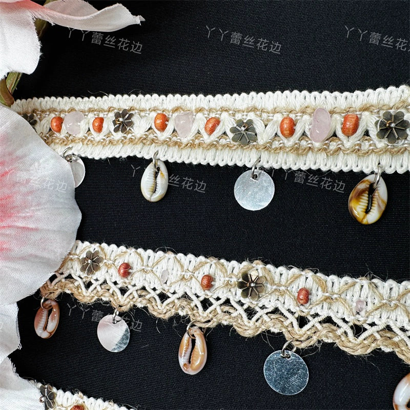 3712 Cuentas hechas a mano, cintas de algodón y lino, cuentas de madera y piedra, accesorios de encaje, materiales de decoración para cortinas étnicas bohemias