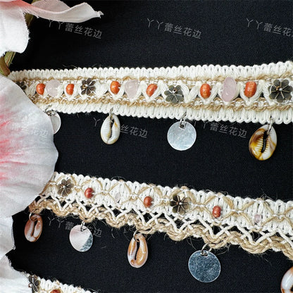 3712 Cuentas hechas a mano, cintas de algodón y lino, cuentas de madera y piedra, accesorios de encaje, materiales de decoración para cortinas étnicas bohemias