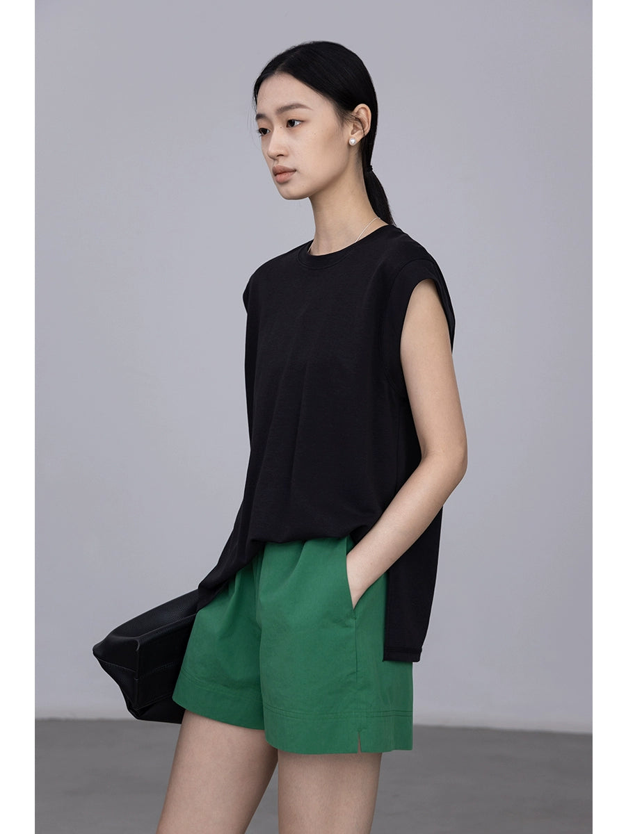 [Oferta especial por tiempo limitado] Pantalones cortos casuales versátiles de dos entradas de verano para niños, pantalones nuevos de cinco puntos de color sólido para mujeres 