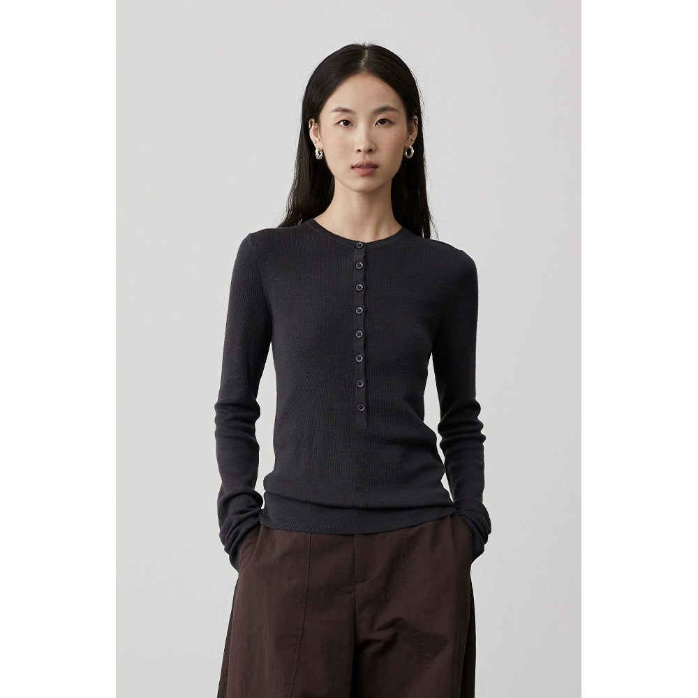 Suéter de punto con cuello Henry de sentido literario y retro de CAREMIND, suéter de lana elástico alto y delgado para mujer con camiseta de manga larga en el interior 