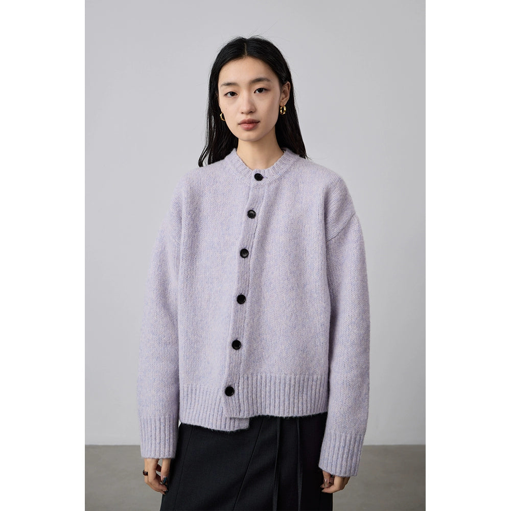[Special Price] Purple Cardigan Irregular Design Sweater Small Lazy Crew Neck Knitted Jacket Top