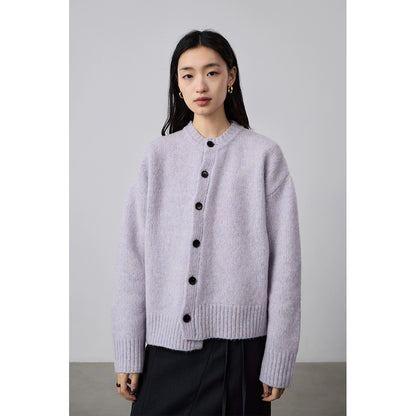[Special Price] Purple Cardigan Irregular Design Sweater Small Lazy Crew Neck Knitted Jacket Top