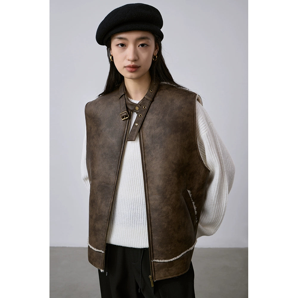 [Oferta especial por tiempo limitado] Chaqueta de chaleco corta con integración de piel, nueva chaqueta de chaleco engrosada europea Maillard apilada 
