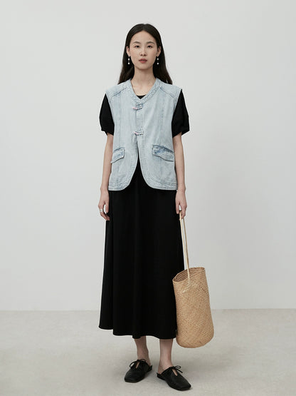 CAREMIND Elegante vestido negro pequeño estilo Hepburn para niños, cuello redondo, plisado, ajustado, manga corta 