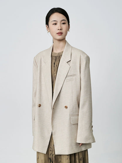 [Nuevo producto] Chaqueta de mujer con silueta de hombros anchos en color albaricoque de CAREMIND, diseño de alta gama, traje de nicho superior 