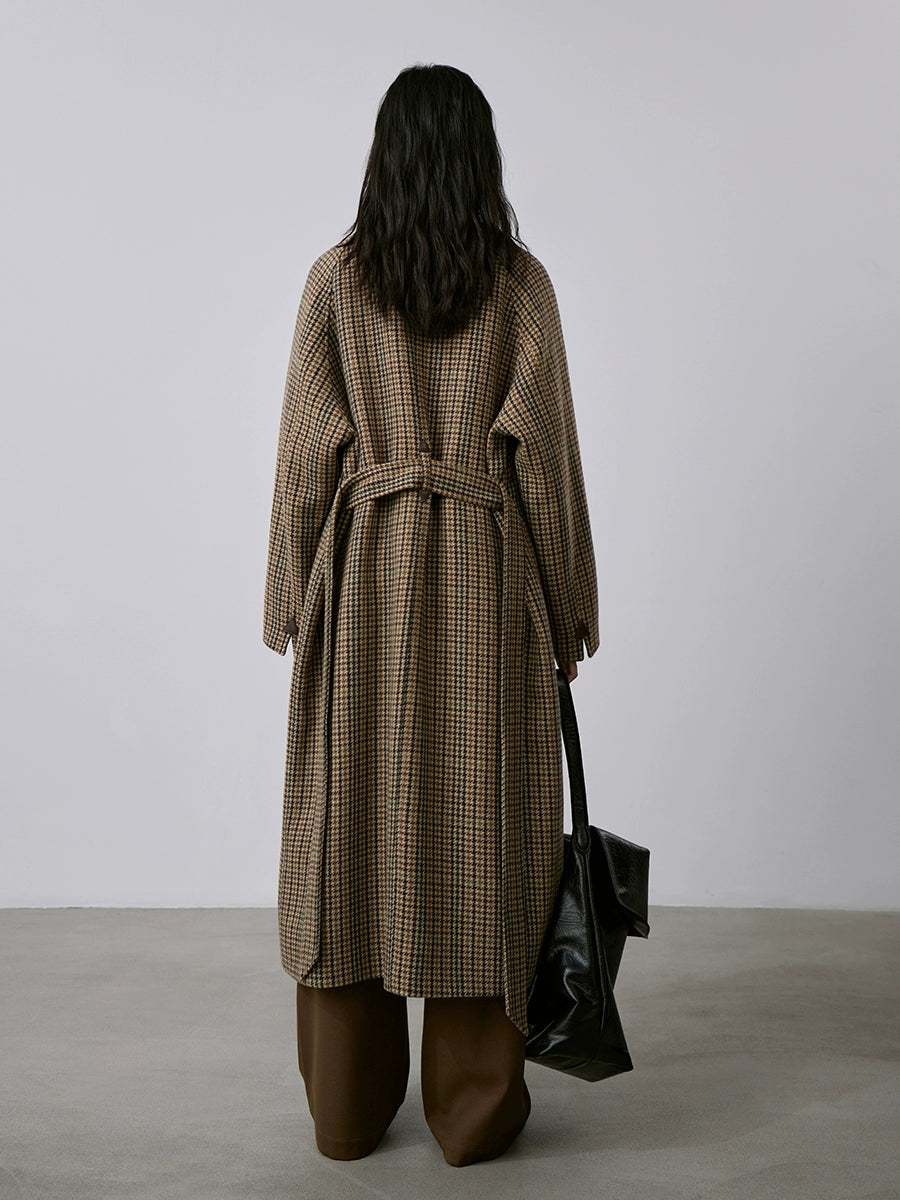 CAREMIND Thousand Birds - Gabardina con diseño de cuadrícula, de lana, de botonadura sencilla, con solapa y tiras medianas y largas, ropa de mujer 