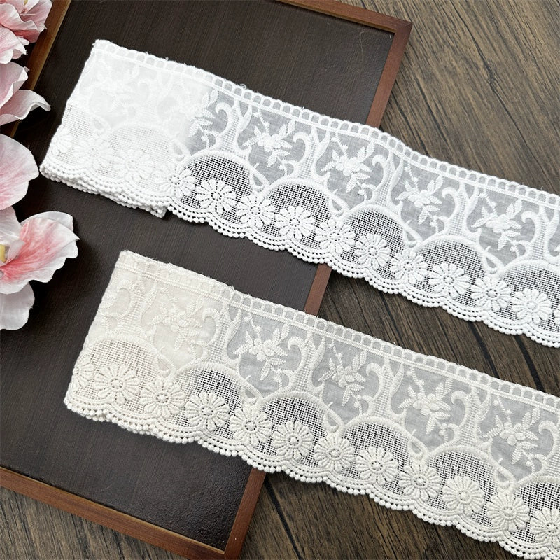 Encaje bordado de algodón puro de alta calidad, 3804 cm de ancho y 10 cm de alto, hecho a mano, para ropa, dobladillo de falda, escote extendido, accesorios de ropa