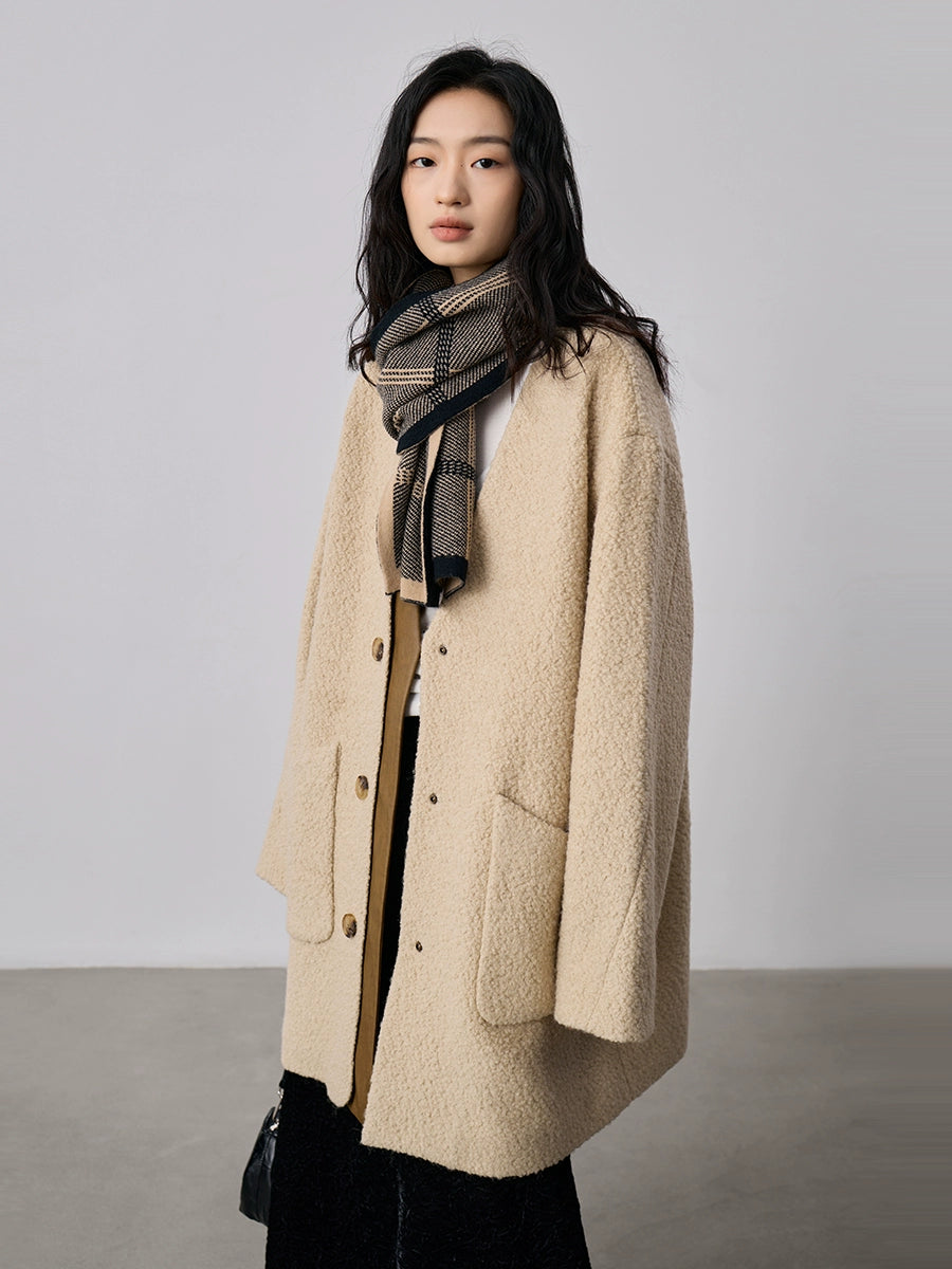[Oferta especial por tiempo limitado] Chaqueta polar cálida de terciopelo café claro, nueva chaqueta de invierno con empalme avanzado, abrigo mediano y largo 