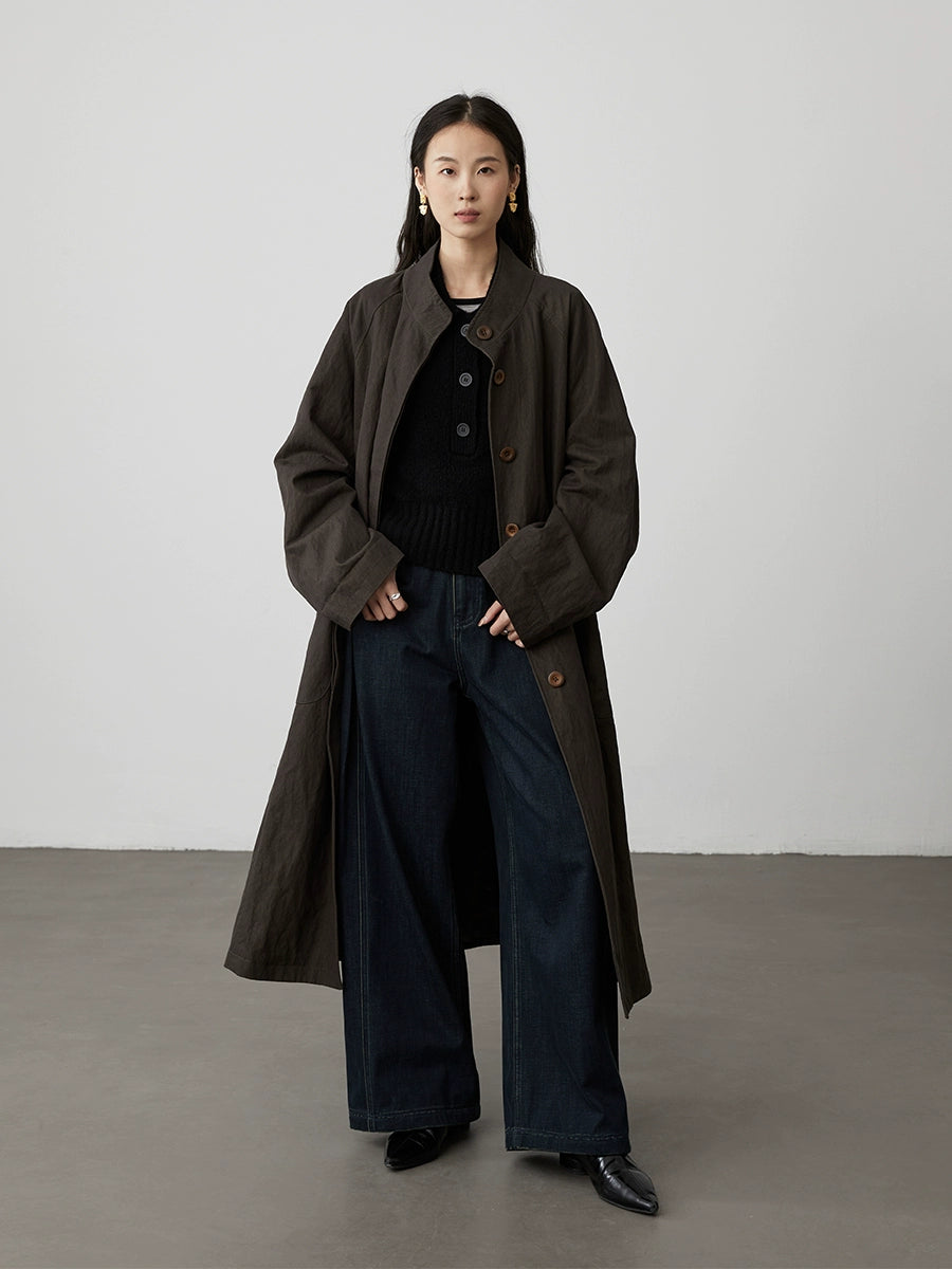 [Versatile pants type] CAREMIND dark blue high-waisted A-version wide-leg jeans, meat-covering and thin straight pants