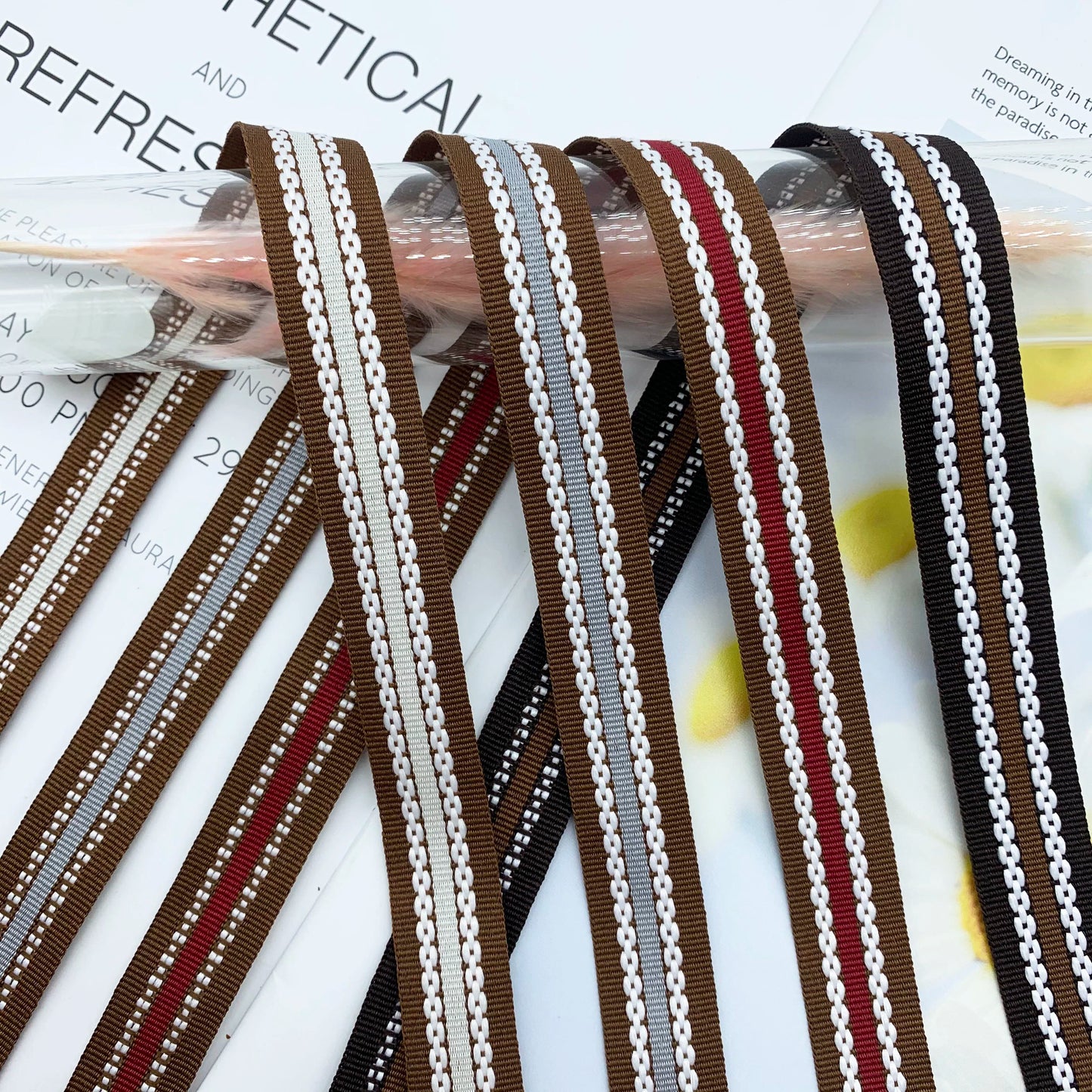 3857 Tiras de borde de cinta jacquard de punto de salto de rayas de color de 2 cm, ribete de borde de pantalones, tiras laterales, textiles para el hogar, accesorios de ropa