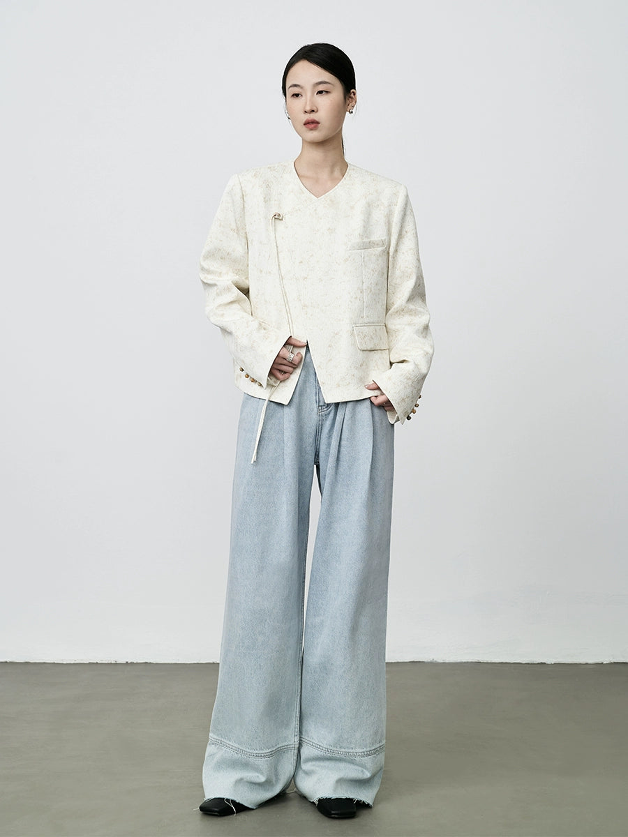 Pantalones vaqueros retro lavados de pierna ancha CAREMIND 2024 Pantalones ajustados de cintura alta y rectos para mujer 