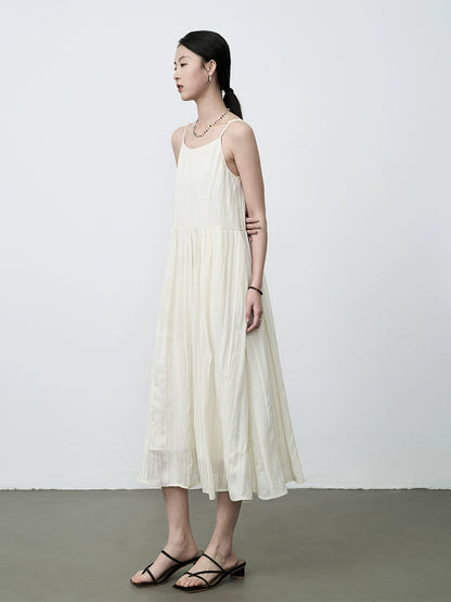 Vestido con tirantes en color crema albaricoque suave francés de CAREMIND, sin mangas, falda tejida con textura 