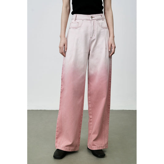 Pantalones rectos con tinte gradual de vitalidad rosa de CAREMIND, pantalones casuales de pierna ancha y finos con drapeado de otoño 