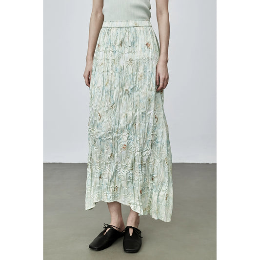 [Ripple skirt] CAREMIND cold light green paper wrinkle skirt hem irregular design skirt