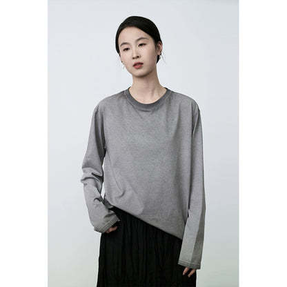 Camiseta de manga larga encerada suave y cómoda con diseño de teñido colgante gris de CAREMIND con interior sencillo 