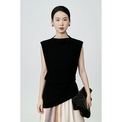 Camiseta ajustada sin mangas negra con diseño de bisel irregular y chaleco de moda CAREMIND para mujer 