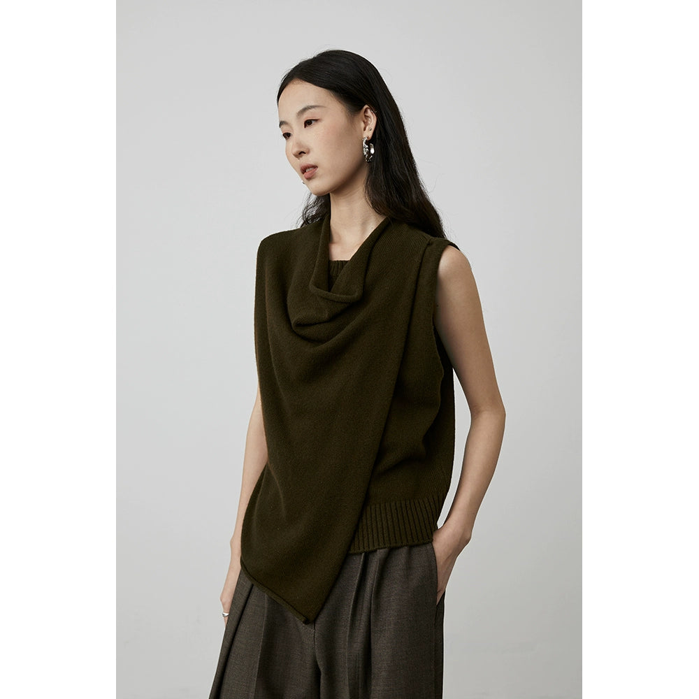 [Chaleco en do menor] Suéter de punto de lana sin mangas con cuello alto y estilo coreano CAREMIND, chaleco con capa exterior de alta calidad 