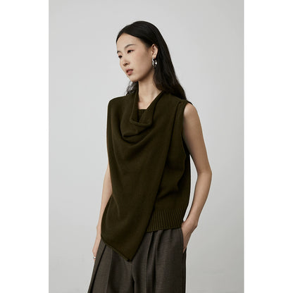 [Chaleco en do menor] Suéter de punto de lana sin mangas con cuello alto y estilo coreano CAREMIND, chaleco con capa exterior de alta calidad 
