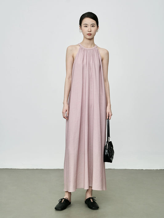 [Camelia Pink Mist] Vestido de fiesta sin mangas con cuello CAREMIND, falda con hombros descubiertos Mori Super Immortal en color rosa 