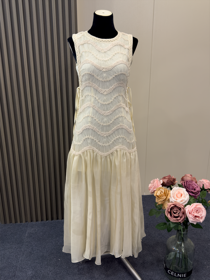8028★  Casual vacation romantic quicksand skirt high-end lace fairy skirt pearlescent sleeveless dress woman