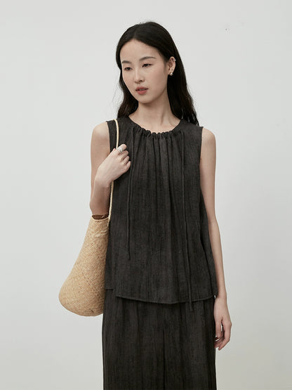 CAREMIND temperamento viajero viste traje gris sin mangas pantalones de piso de pierna ancha traje de dos piezas verano 