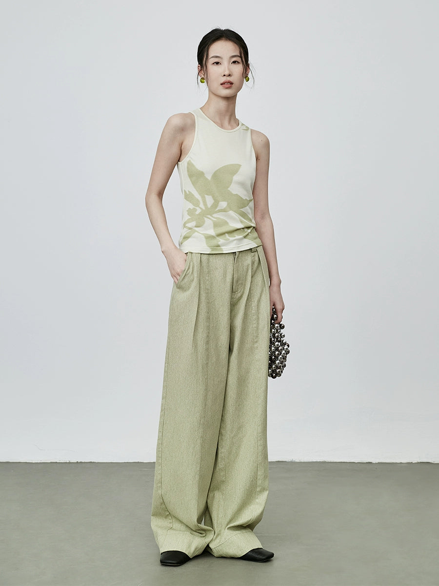 CAREMIND Gilet ajusté imprimé végétal pour femme, petit haut sans manches à bas chinois