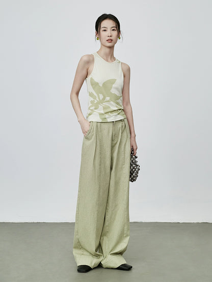 CAREMIND Gilet ajusté imprimé végétal pour femme, petit haut sans manches à bas chinois