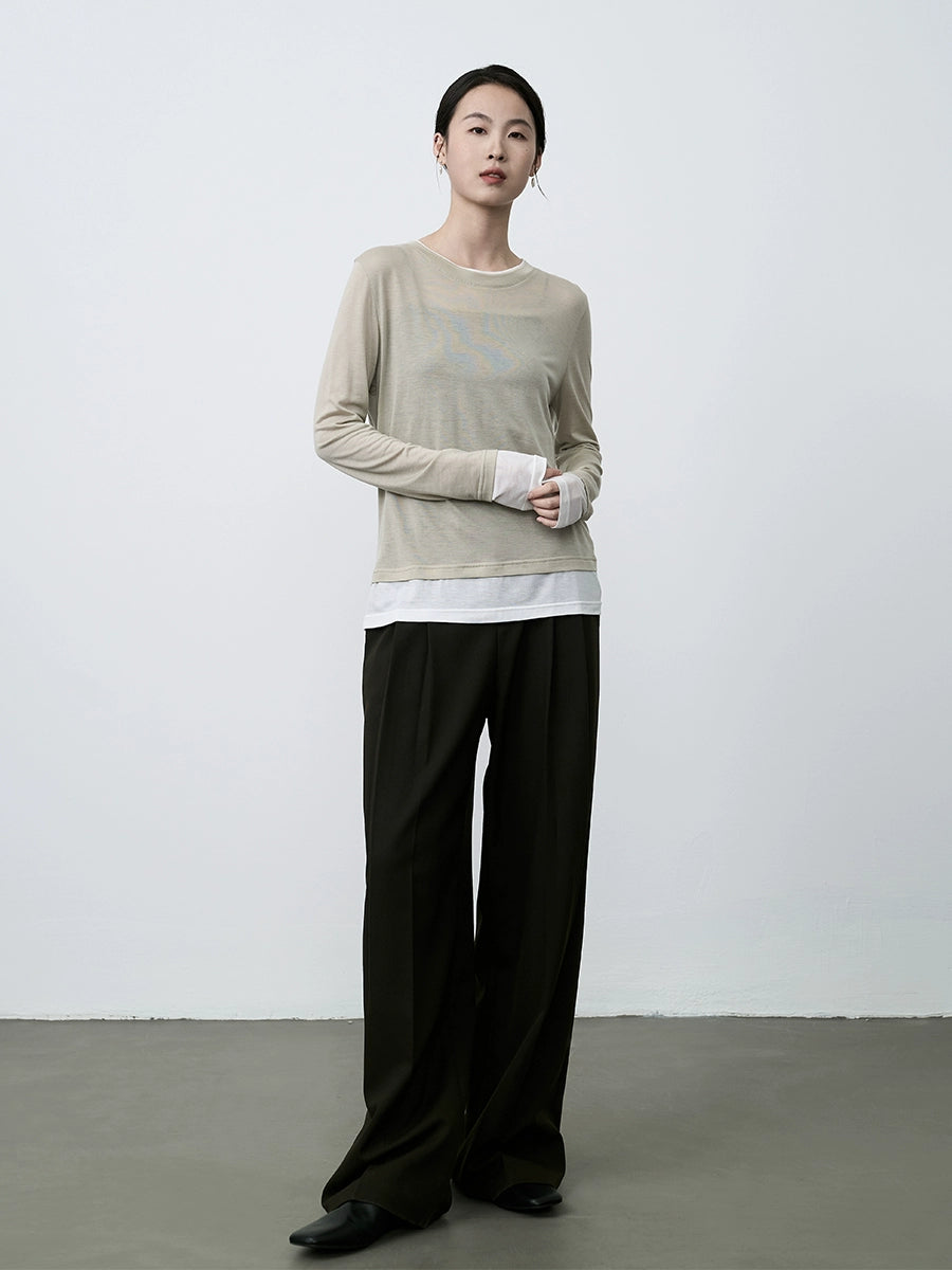 CAREMIND pantalones de traje de cintura alta con caída de dinero viejo, pantalones de pierna ancha, pantalones casuales sueltos de temperamento 