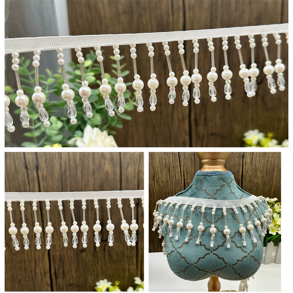 3698 Nuevo, encaje con flecos de perlas hecho a mano, para ropa, textiles para el hogar, cortina DIY, lámpara de escritorio, encaje decorativo