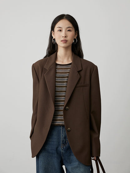 [Caballero retro] Chaqueta clásica marrón CAREMIND con diseño de dobladillo curvo, traje informal 