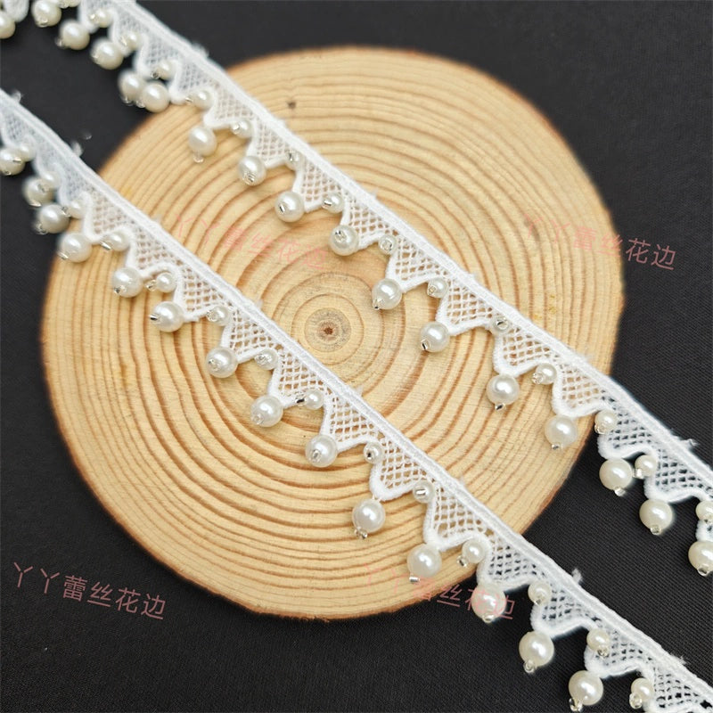 3702 Exquisitos accesorios de encaje con flecos y cuentas blancas, cortinas decorativas para ropa DIY, falda Hanfu, tocado de boda, colgante