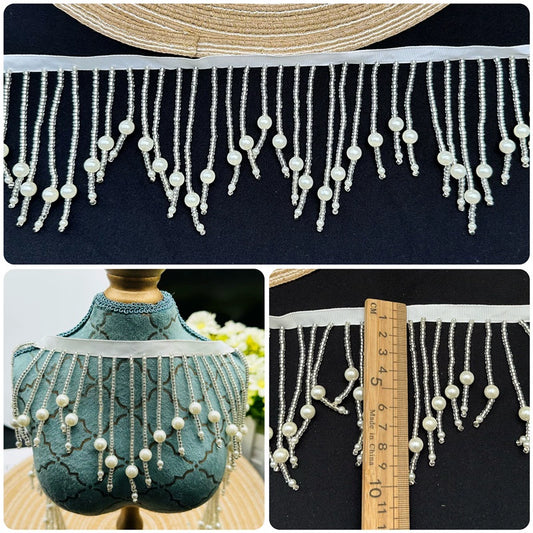 3684 Vestido de novia con flecos y cuentas de industria pesada, cheongsam, decoración de ropa, cortinas europeas onduladas hechas a mano, cuentas de encaje, puntas colgantes