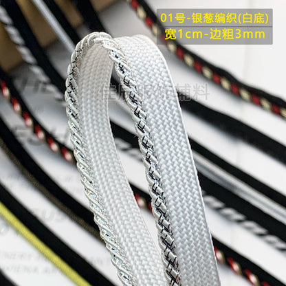 Cinta adhesiva de seda para niños, 1 cm, color dorado y plateado, para ribetes, ropa, textiles para el hogar, almohadas, etc.