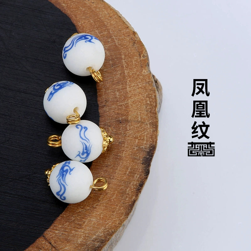 3249★  Ceramic button beads, national style retro cheongsam Hanfu Tang suit shirt, disc button versatile decorative small button blue and white porcelain