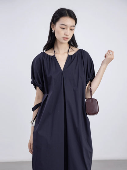 [Oferta especial por tiempo limitado] Vestido de diseño industrial pesado azul marino de alta gama CAREMIND, vestido de encaje sin mangas, mediano y largo 