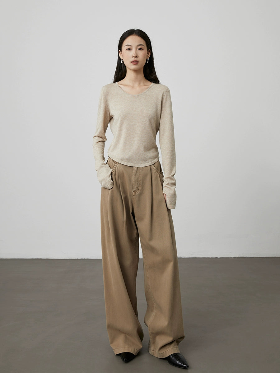 [Anxin T] Suéter de lana Tencel personalizado de cuatro colores CAREMIND, camisa de fondo clásica y sencilla para mujer que no daña la piel 