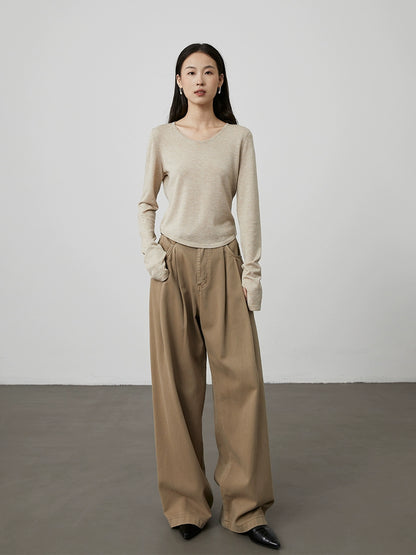 [Anxin T] Suéter de lana Tencel personalizado de cuatro colores CAREMIND, camisa de fondo clásica y sencilla para mujer que no daña la piel 