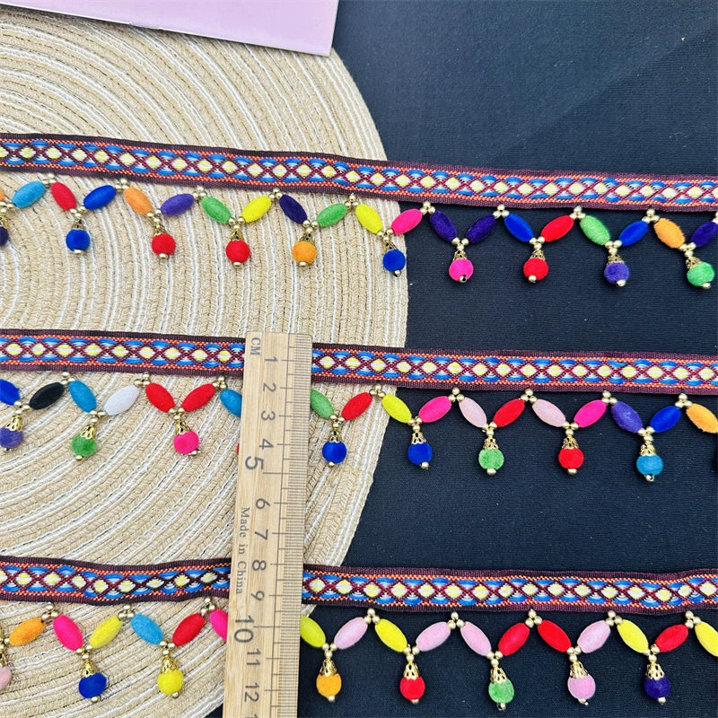 3715 Cuentas hechas a mano, cinta de encaje de estilo étnico, accesorios de ropa de bricolaje, accesorios, decoración de dobladillo de ropa, cinturón de cuentas con flecos