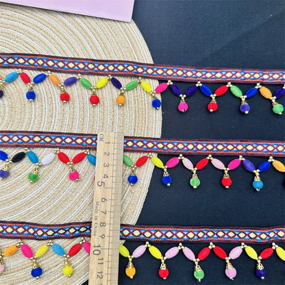 3715 Cuentas hechas a mano, cinta de encaje de estilo étnico, accesorios de ropa de bricolaje, accesorios, decoración de dobladillo de ropa, cinturón de cuentas con flecos