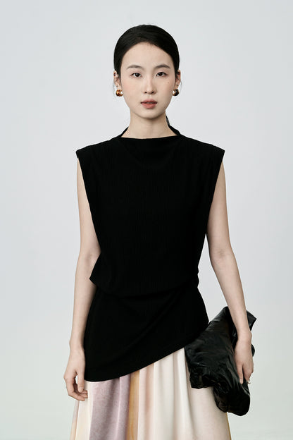 Camiseta ajustada sin mangas negra con diseño de bisel irregular y chaleco de moda CAREMIND para mujer 