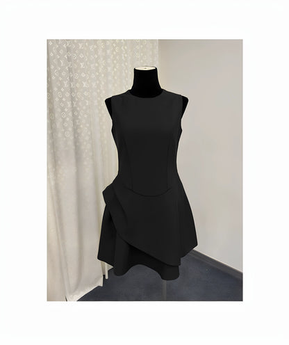 8012★  New irregular cutting rich family daughter wind miu dress small fragrant wind waist sleeveless vest skirt
