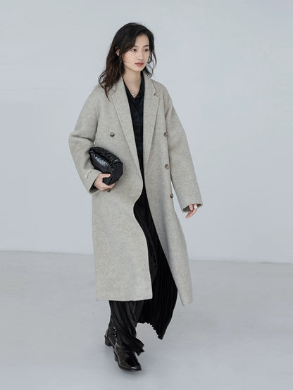 [Oferta especial por tiempo limitado] Chaqueta de abrigo hasta la rodilla de lana de doble cara con textura de cachemira 100 % CAREMIND original para mujer 