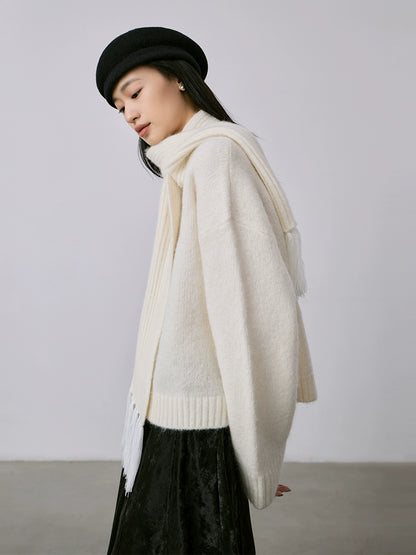 Suéter de alpaca blanco puro de alto valor de CAREMIND, suéter de punto con bufanda suave simple y de moda, traje para mujer 