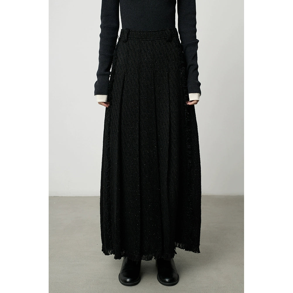 [Oferta especial por tiempo limitado] Falda de seda dorada con hilo negro de CAREMIND de alta gama Falda de cielo estrellado mediana y larga en forma de A 