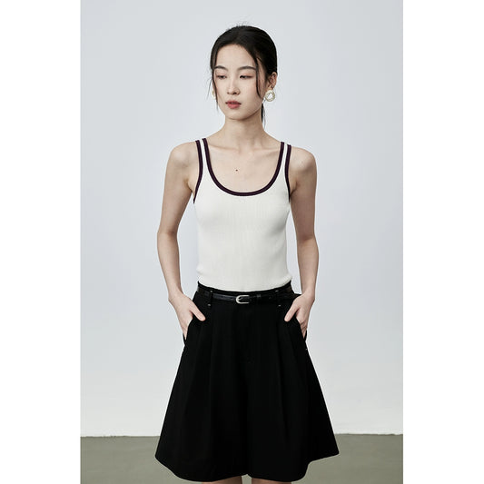 Chaleco con tirantes pequeños en color contrastante de CAREMIND, prenda exterior antiluz de seda de cáñamo de verano para mujer, top en forma de I 