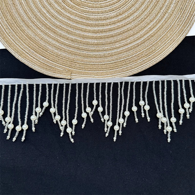 3684 Vestido de novia con flecos y cuentas de industria pesada, cheongsam, decoración de ropa, cortinas europeas onduladas hechas a mano, cuentas de encaje, puntas colgantes